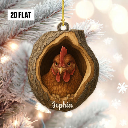 Personalized Chicken 2D Flat Ornament, Custom Farmhouse Christmas Tree Ornament, Farm Christmas Home Decor, Xmas Gift for Farmer