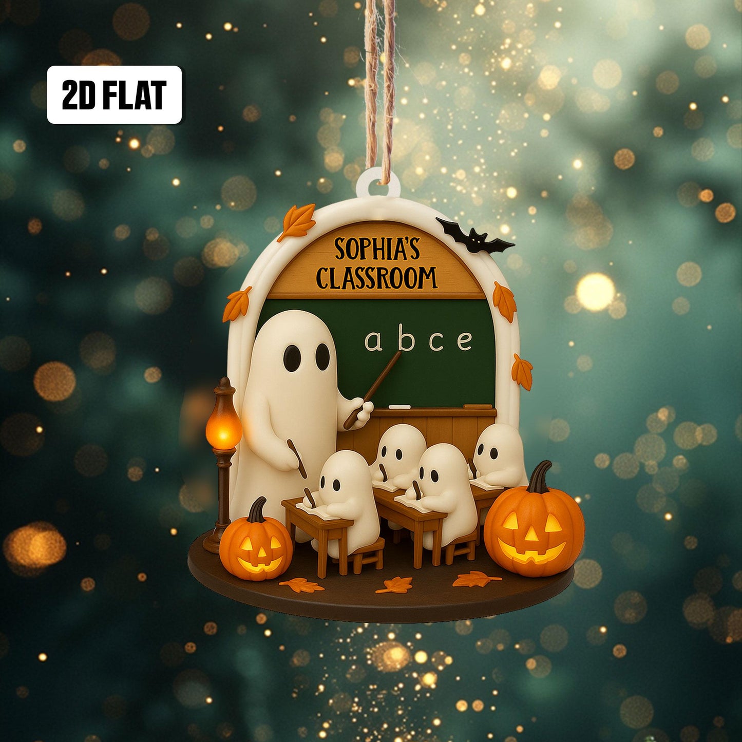 Personalized Dreamy Teacher's Classroom 2D Flat Acrylic Ornament, Trick or Treat Ornament, Custom Classroom, Halloween Window Hangings