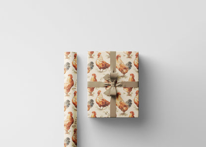Farmers Market Wrapping Paper Roll Country Rustic Chickens Farmhouse Style Eco Friendly Poultry Barnyard Kitchen Gift Wrap #23