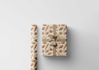 Farmers Market Wrapping Paper Roll Eco Rustic Bakery Theme Baguettes and Croissants Farmhouse Kitchen Foodie Gift Wrap #27