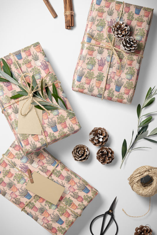 Farmers Market Wrapping Paper Roll Farm Fresh Herbs Rustic Country Basil Rosemary Parsley Eco Kitchen Gift Wrap Design #40