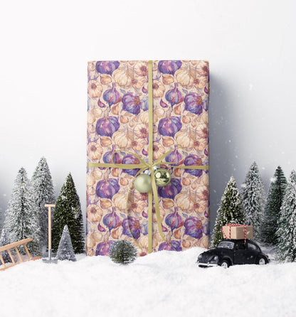 Farmers Market Wrapping Paper Roll Rustic Farm Fresh Garlic Illustration Eco Friendly Farmhouse Kitchen Country Gift Wrap #44