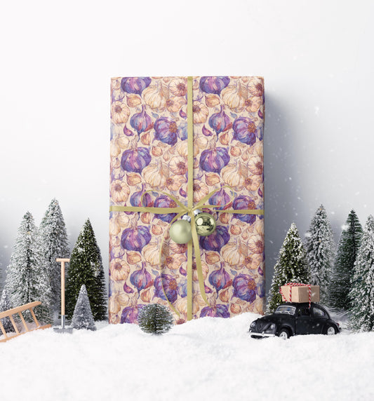 Farmers Market Wrapping Paper Roll Rustic Farm Fresh Garlic Illustration Eco Friendly Farmhouse Kitchen Country Gift Wrap #44