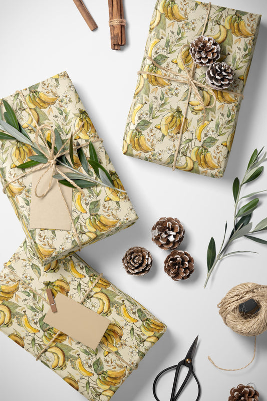 Farmers Market Wrapping Paper Roll Rustic Farmhouse Bananas Fruit Design Eco Friendly Country Kitchen Tropical Gift Wrap #49