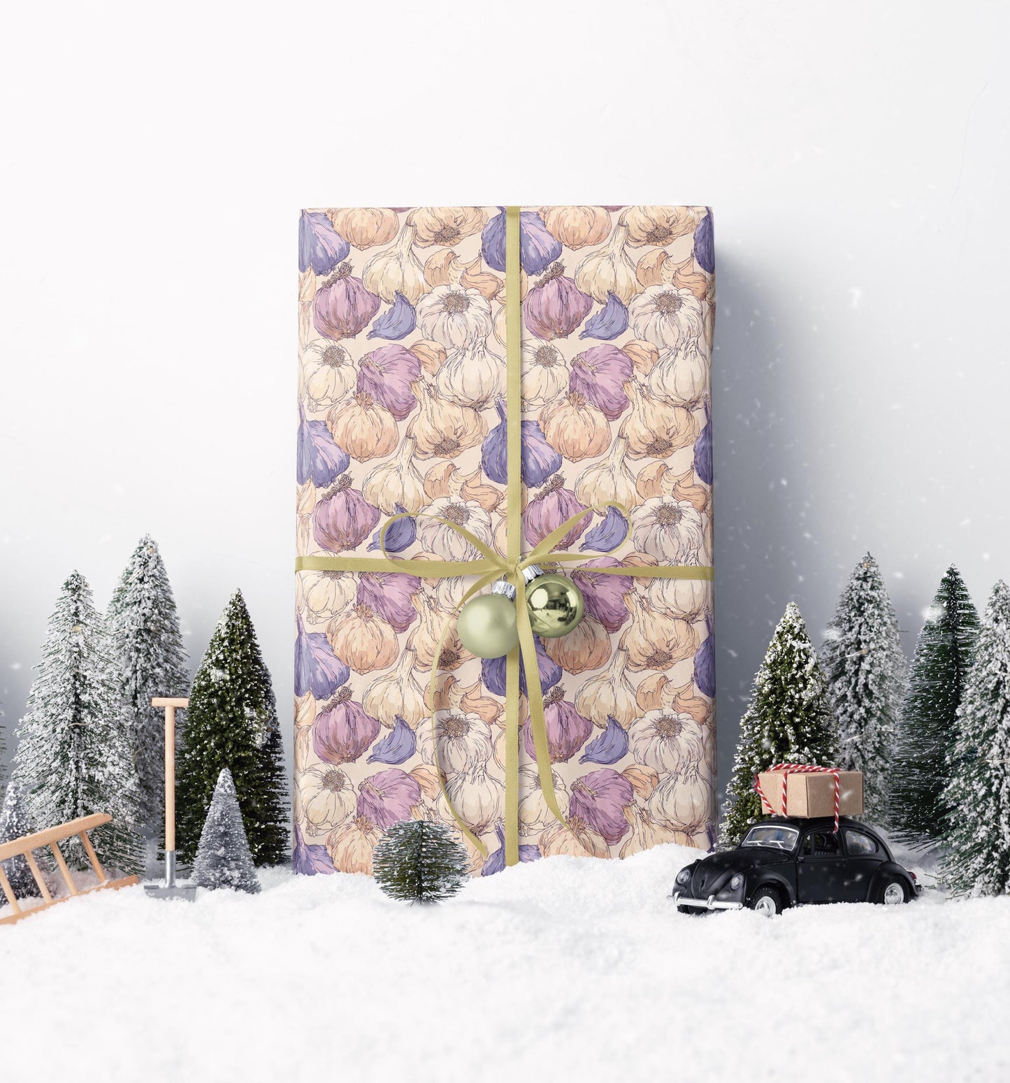 Farmers Market Wrapping Paper Roll Farmhouse Rustic Garlic Design Eco Friendly Country Kitchen Organic Veggie Gift Wrap #32