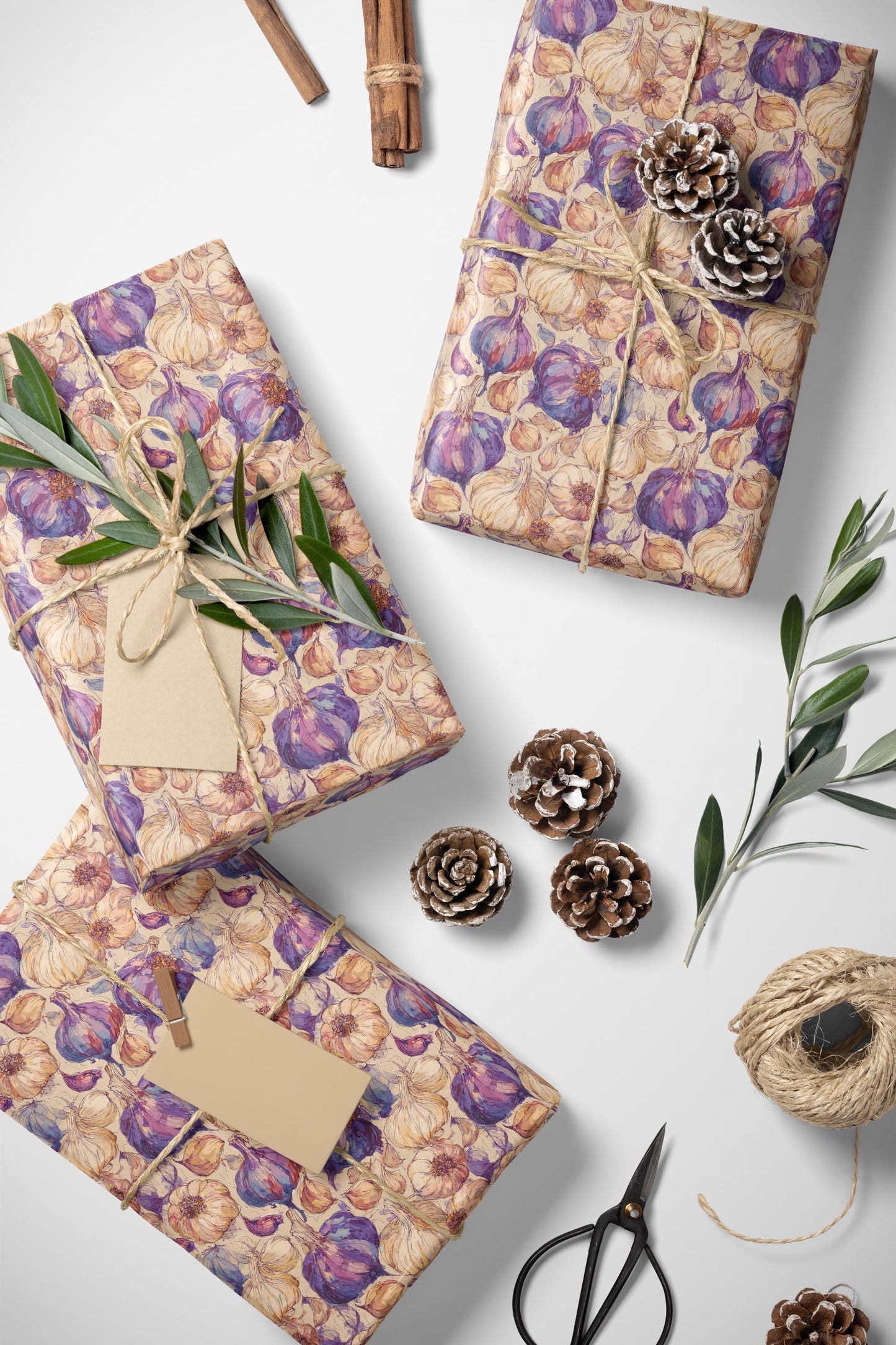 Farmers Market Wrapping Paper Roll Rustic Farm Fresh Garlic Illustration Eco Friendly Farmhouse Kitchen Country Gift Wrap #44