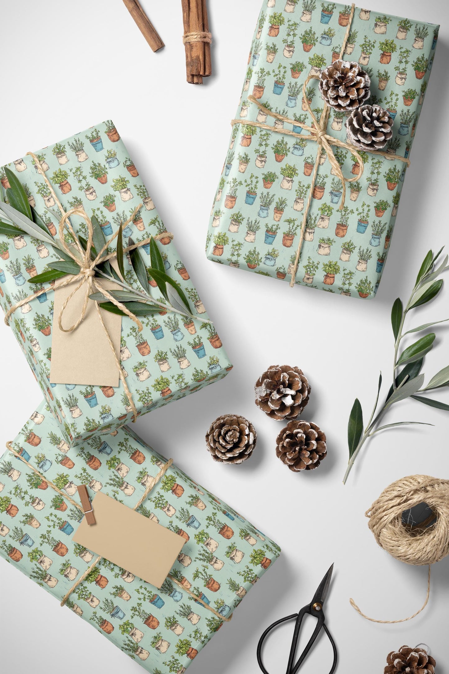 Farmers Market Wrapping Paper Roll Rustic Farmhouse Herbs Illustration Basil Parsley Thyme Eco Friendly Kitchen Gift Wrap #39