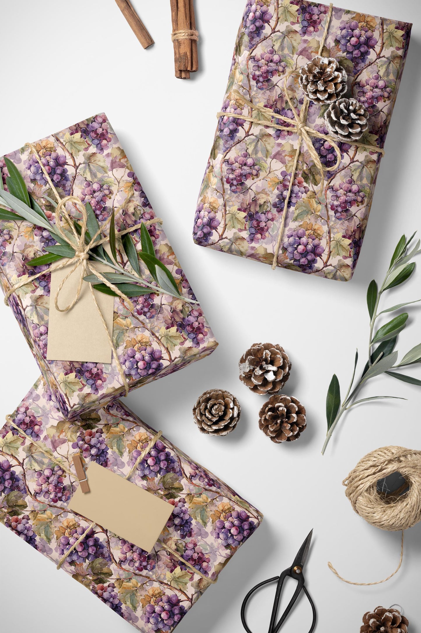 Farmers Market Wrapping Paper Roll Rustic Farmhouse Grapes Design Eco Friendly Country Kitchen Vineyard Fruit Gift Wrap #50