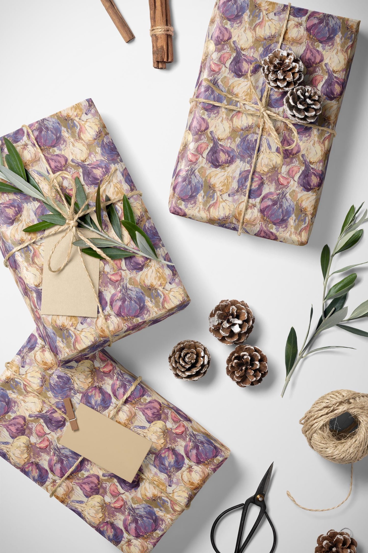Farmers Market Wrapping Paper Roll Eco Rustic Garlic Design Farmhouse Kitchen Organic Vegetables Country Foodie Gift Wrap #43