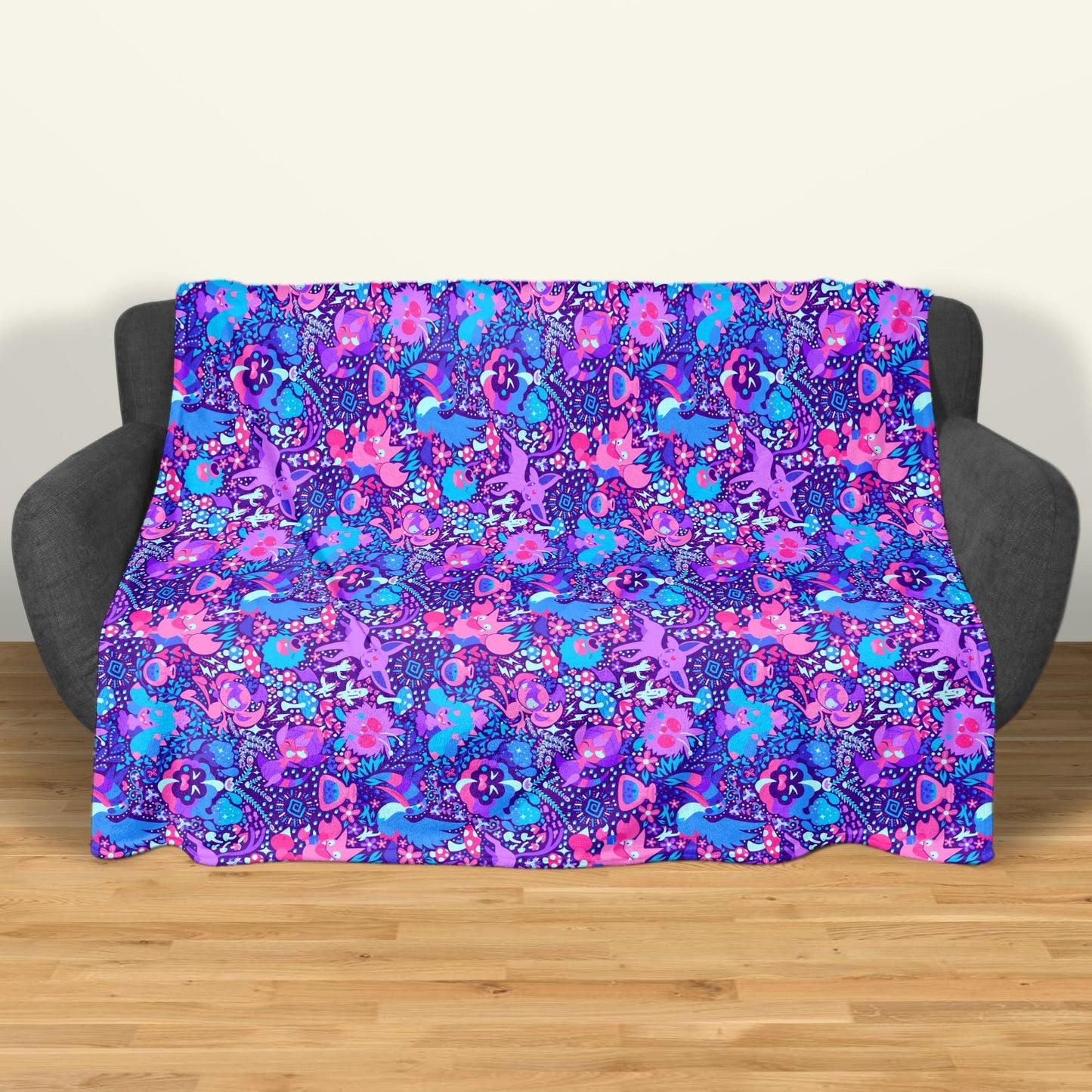 Espeon and Cosmog Fleece Blanket, Cozy Throw for Bedroom Living Room, Soft Cotton Bedding,  Home Decor Throw Blanket, Espeon Blanket Gifts