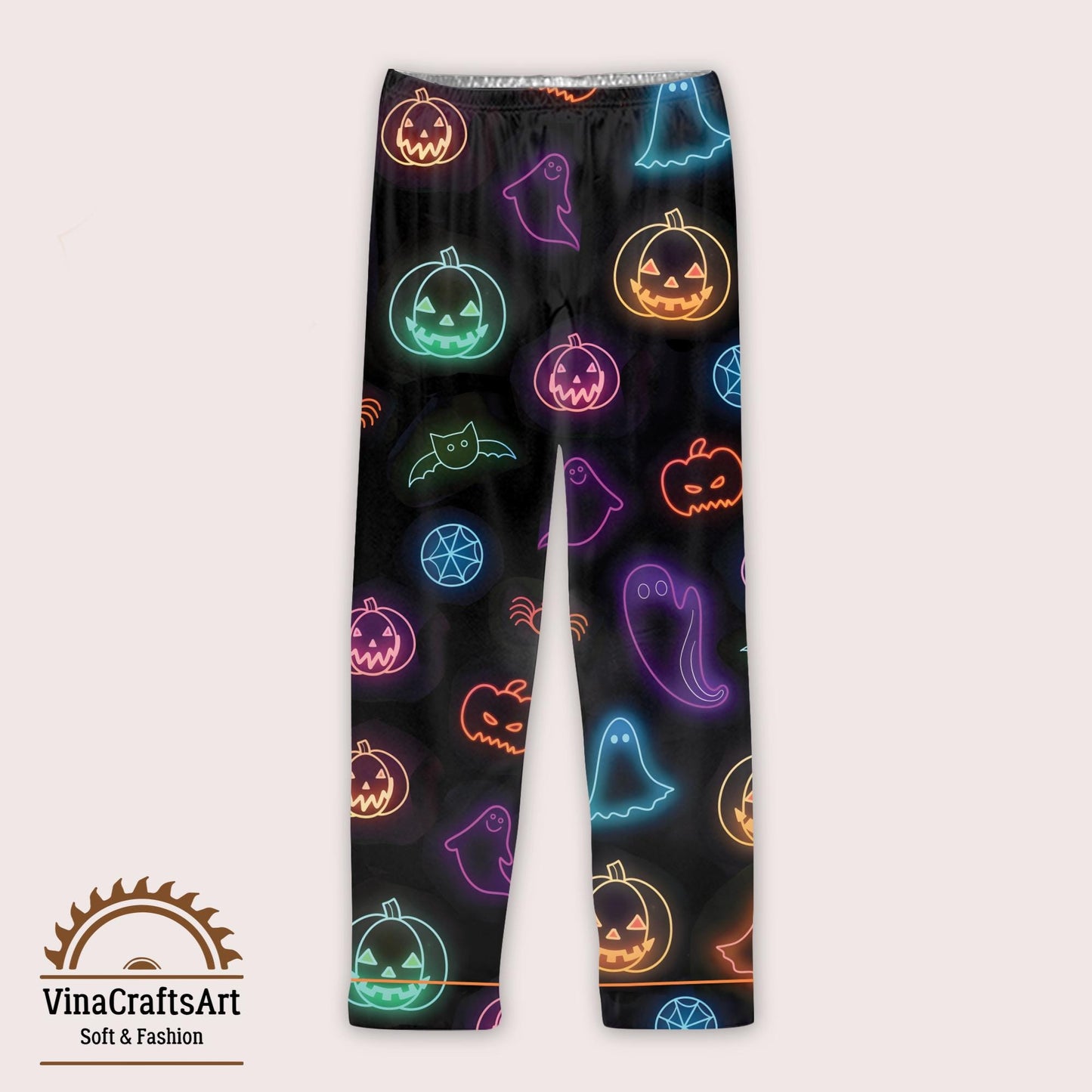 Cute Halloween Ghost Pajamas Set, Neon Ghost Pumpkin Bat Pajamas Set, Spooky Cute Sleepwear, Holiday Loungewear