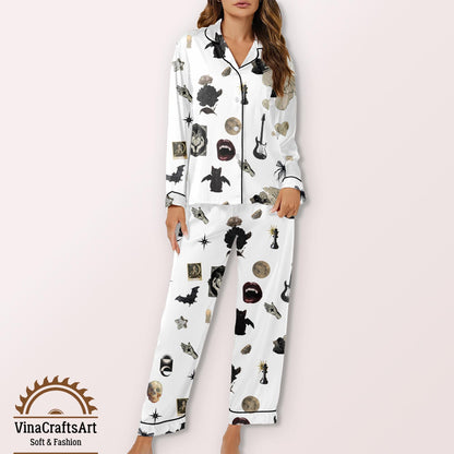 Gothic Pajamas Set, Vampire Bat Skull Moon Pajamas Set, Dark Aesthetic Sleepwear, Rock and Roll Loungewear, Spooky pajamas Set