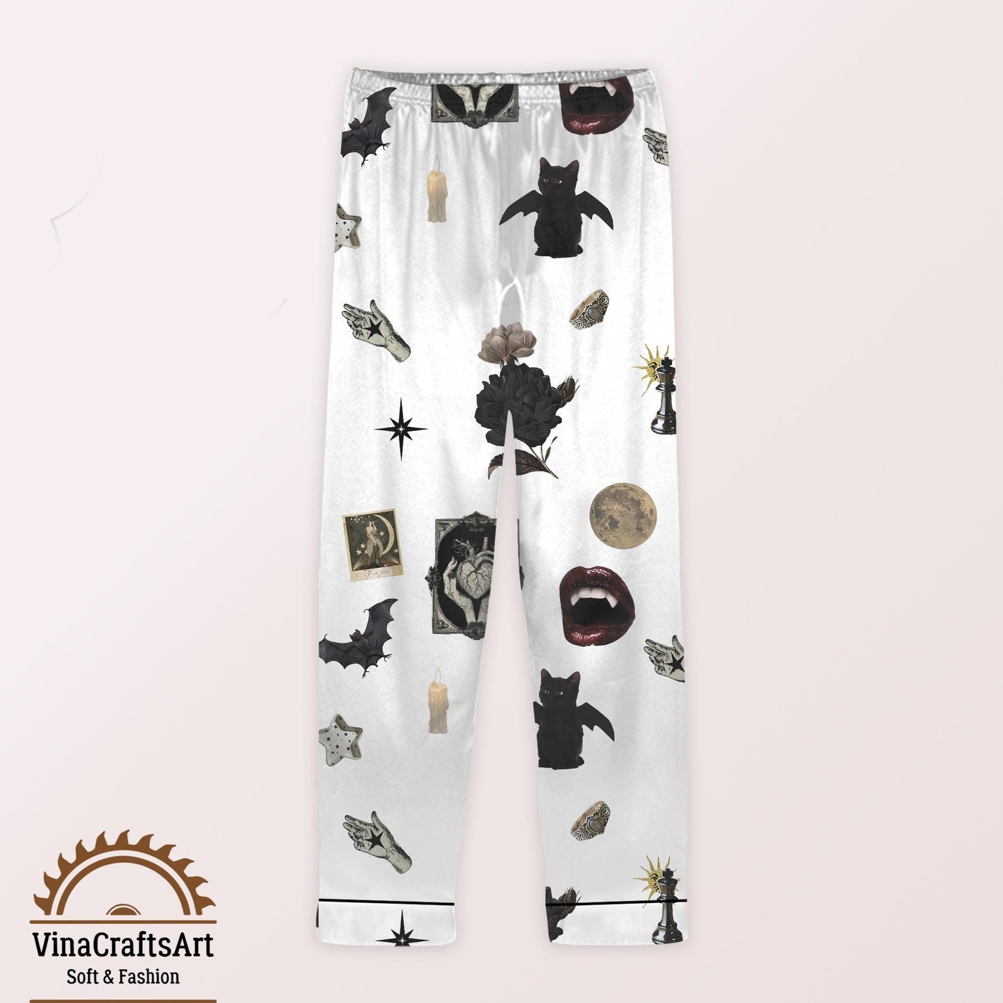 Gothic Pajamas Set, Vampire Bat Skull Moon Pajamas Set, Dark Aesthetic Sleepwear, Rock and Roll Loungewear, Spooky pajamas Set