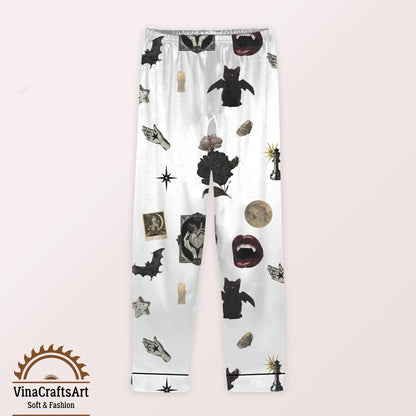 Gothic Pajamas Set, Vampire Bat Skull Moon Pajamas Set, Dark Aesthetic Sleepwear, Rock and Roll Loungewear, Spooky pajamas Set