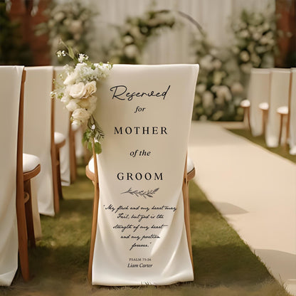 Mother of the Groom Reserved Chair Sign, Wedding Memorial Banner – Linen Remembrance Sign for Ceremony, Personalized Tribute Wedding Decor