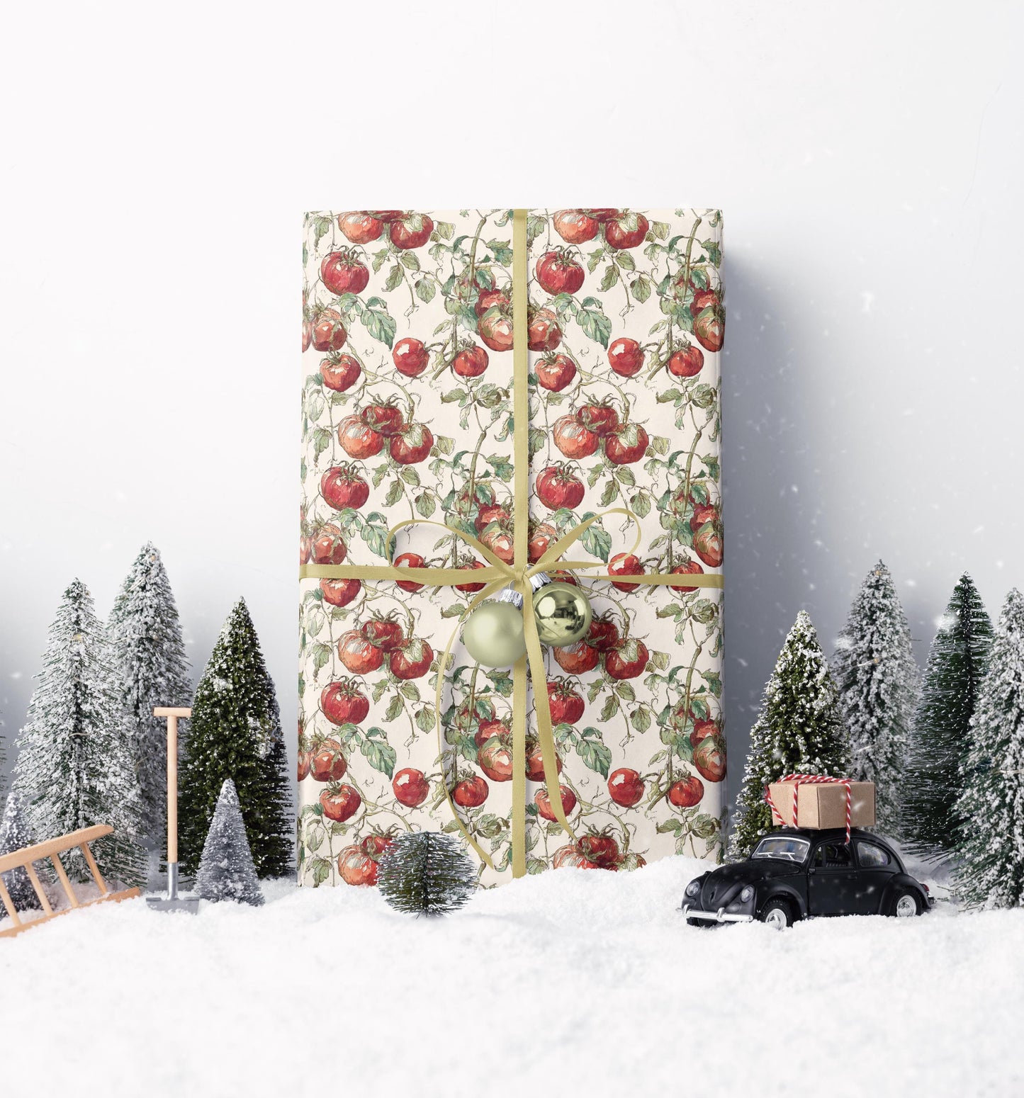 Farmers Market Wrapping Paper Roll Country Farmhouse Style Red Tomatoes Vegetables Rustic Kitchen Eco Organic Gift Wrap Design #15