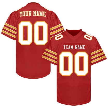 Customized Red and Gold Football Jersey Men Women Youth Kids, Football Shirt Printed Name Number and Logo, College Practice Football Uniform