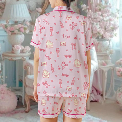 Love Aesthetic Pajama Set, Heart Cakes Coquette Sleepwear, Valentine's Day Loungewear Set, Hearts Valentine Holiday Pajamas, Girly  Pjs