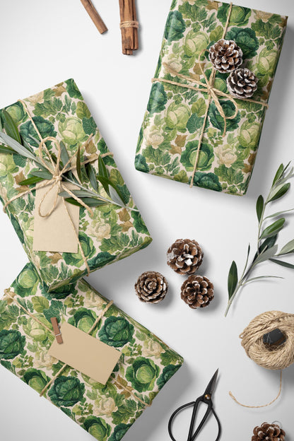 Farmers Market Wrapping Paper Roll Eco Rustic Leafy Greens Kale Design Farm Fresh Vegetables Farmhouse Country Gift Wrap #75