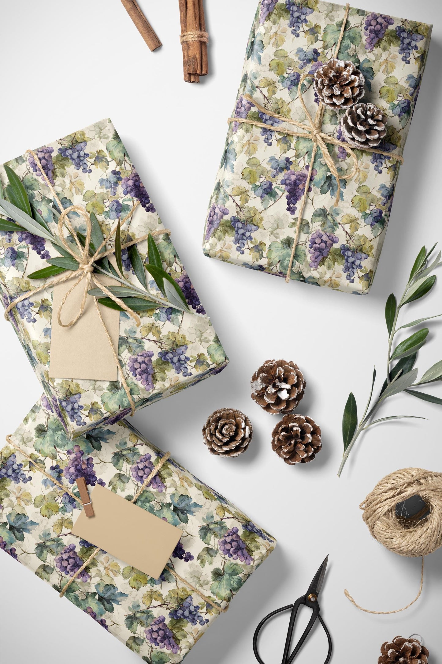 Farmers Market Wrapping Paper Roll Farm Fresh Grapes Rustic Vineyard Design Eco Friendly Country Kitchen Fruit Gift Wrap #51