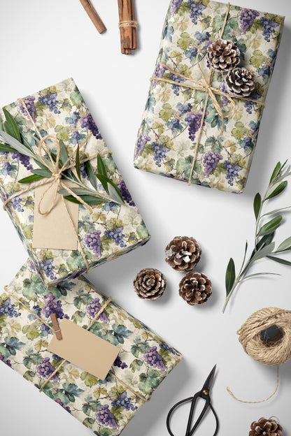 Farmers Market Wrapping Paper Roll Farm Fresh Grapes Rustic Vineyard Design Eco Friendly Country Kitchen Fruit Gift Wrap #51