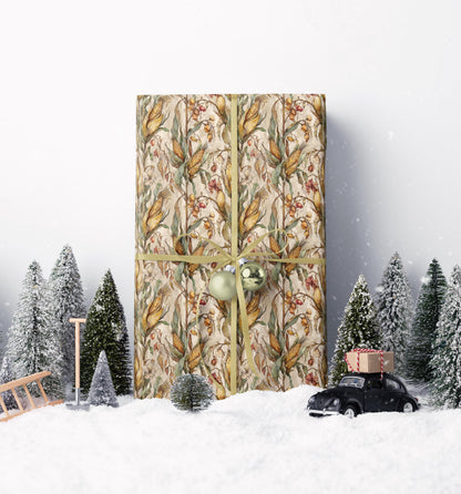 Farmers Market Wrapping Paper Roll Eco Rustic Corn Design Farm Fresh Vegetable Farmhouse Country Kitchen Gift Wrap #71