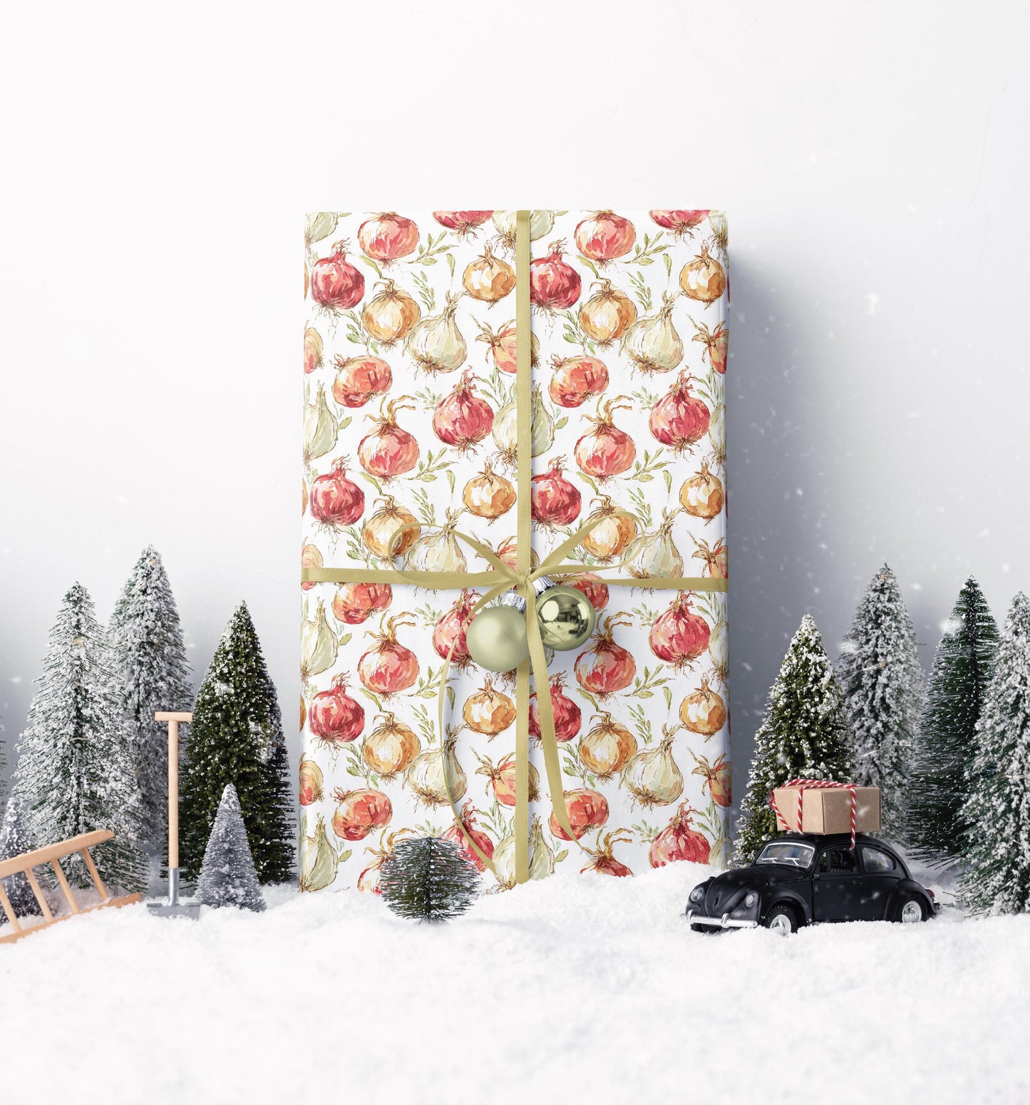 Farmers Market Wrapping Paper Roll Farm Fresh Onions Rustic Country Vegetables Eco Friendly Farmhouse Kitchen Gift Wrap #77