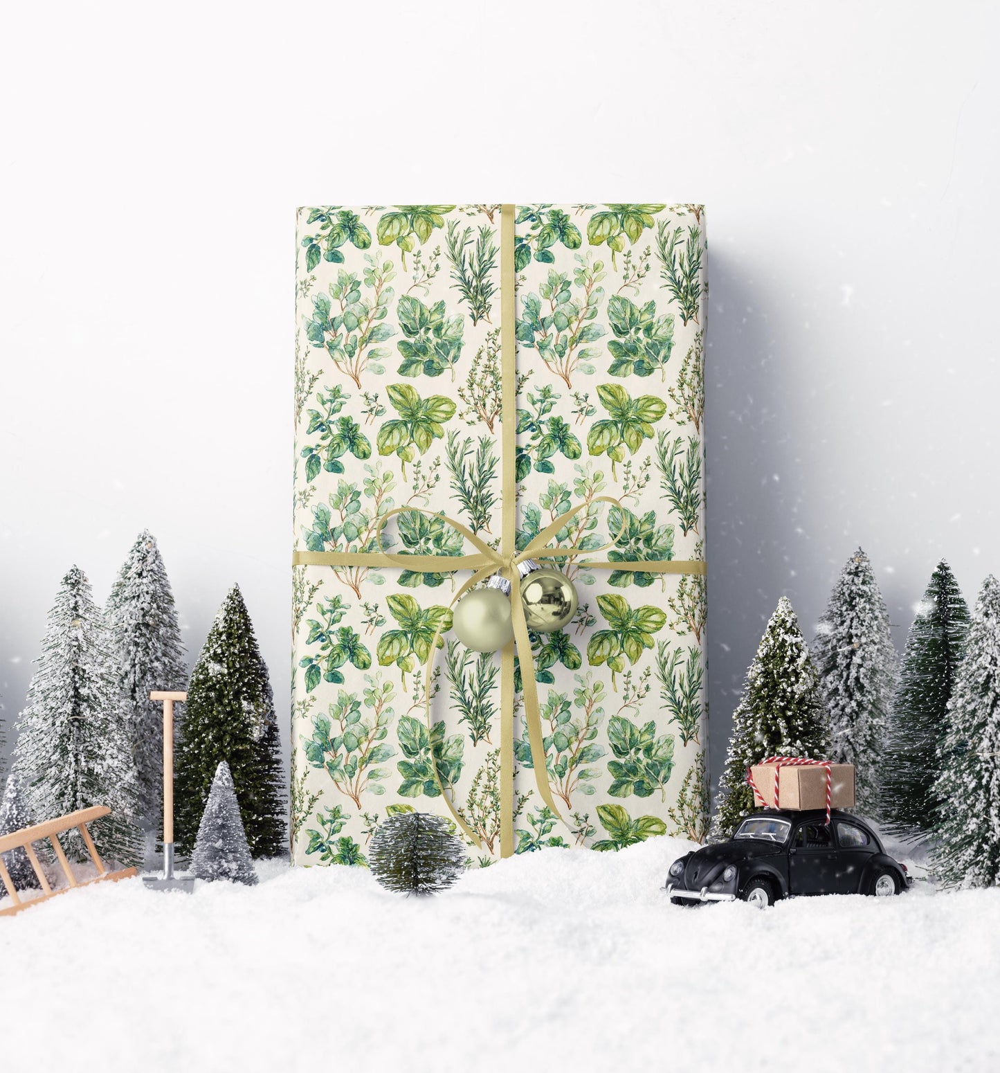 Farmers Market Wrapping Paper Roll Farmhouse Rustic Herbs Theme Eco Friendly Country Kitchen Basil Rosemary Gift Wrap #57