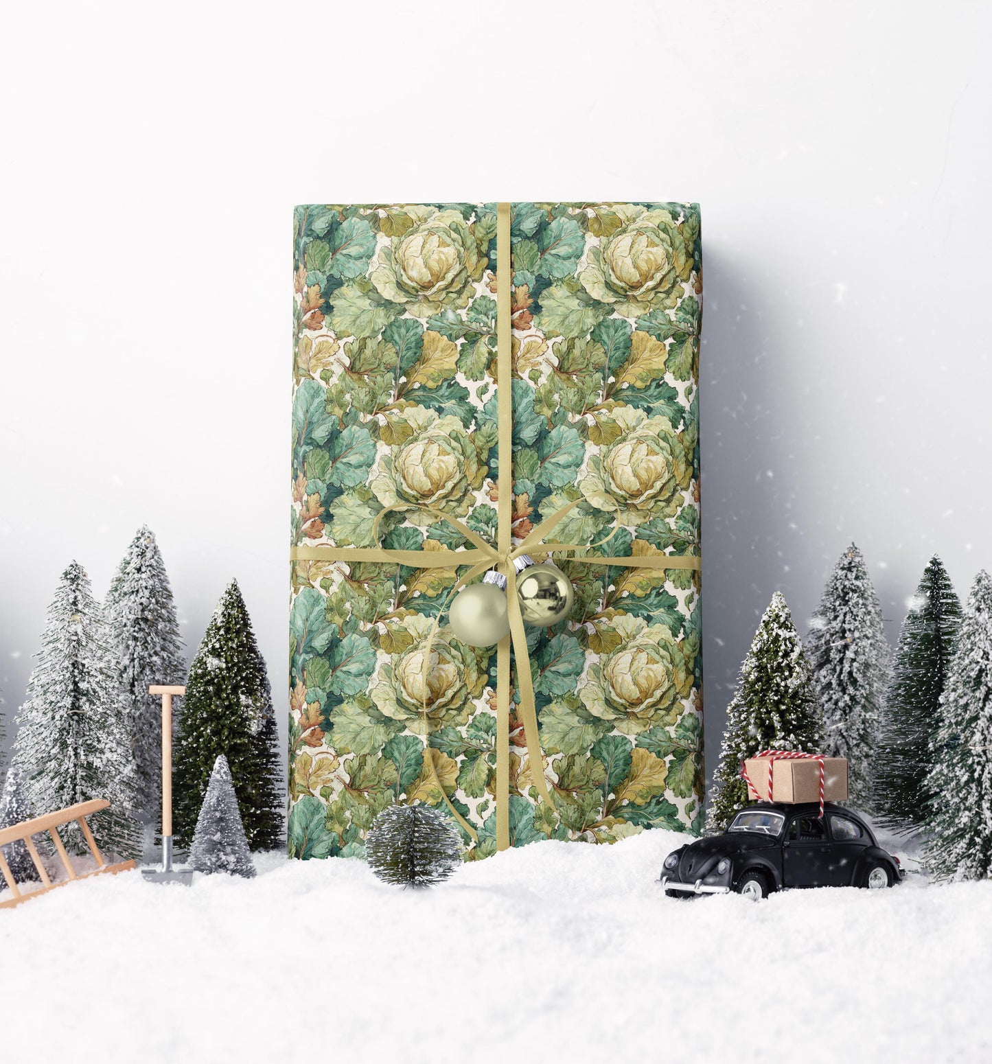 Farmers Market Wrapping Paper Roll Farm Fresh Leafy Greens Kale Rustic Country Vegetables Eco Friendly Kitchen Gift Wrap #73