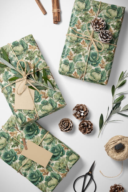 Farmers Market Wrapping Paper Roll Rustic Country Kitchen Kale Leafy Greens Farm Fresh Vegetables Eco Farmhouse Gift Wrap #76