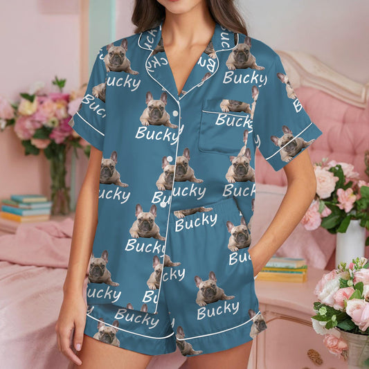 Custom Pet Portrait Pajama Set, Pet Photo + Name Custom Dog Sleepwear, Dog Mom Gift, Custom Pet Face Loungewear Set, Pet Lover Gift