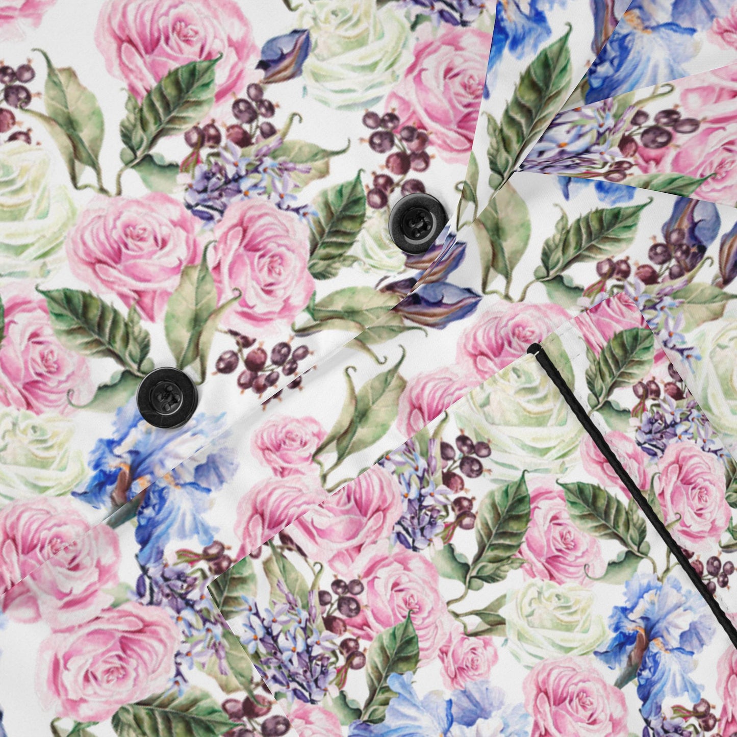 Romantic Watercolor Floral Bridal Pajama Set • Garden Wedding Sleepwear • Bridesmaid Gift • Satin Lounge Set with Roses & Leaves