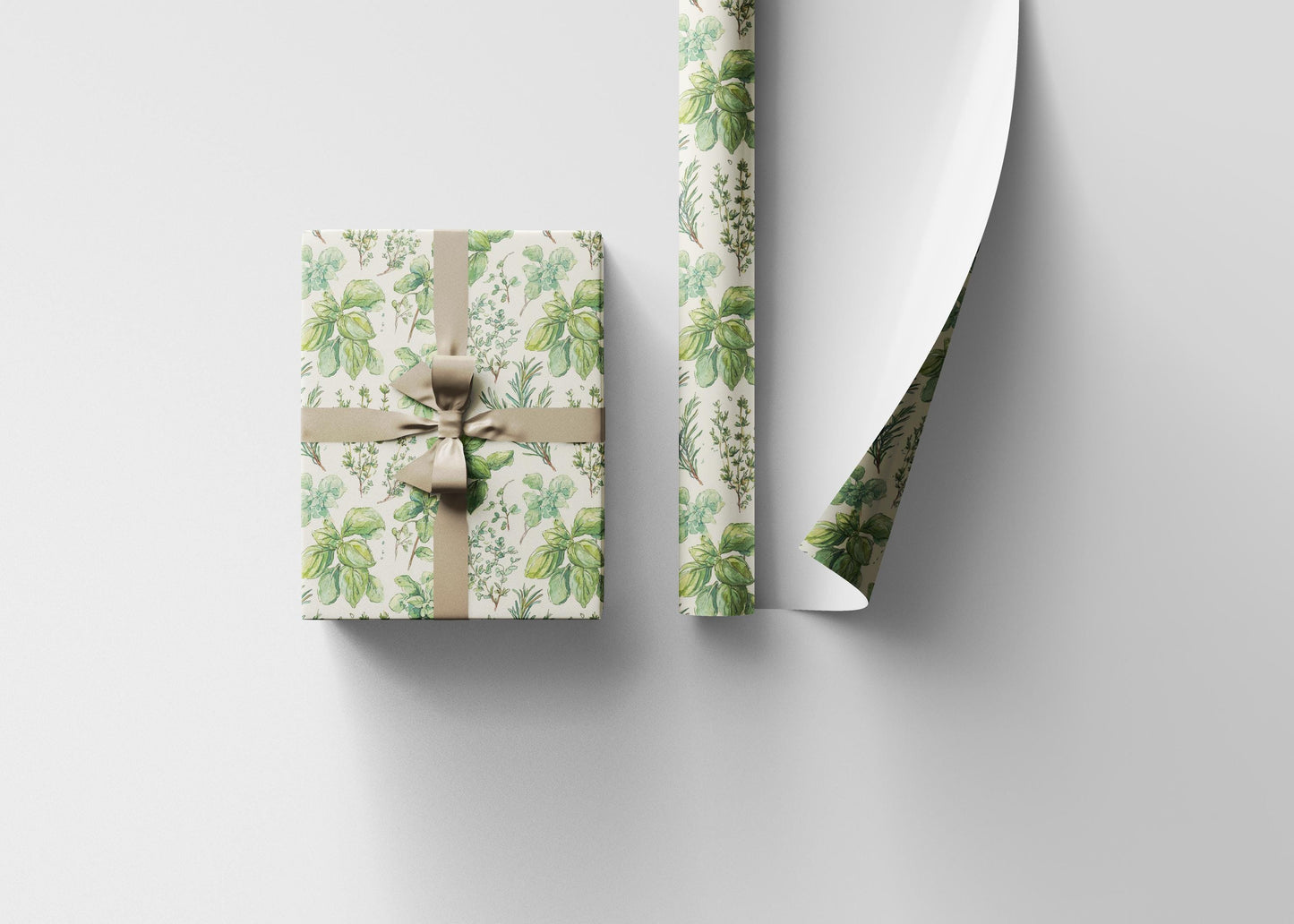 Farmers Market Wrapping Paper Roll Rustic Country Herbs Illustration Basil Rosemary Parsley Eco Farmhouse Kitchen Gift Wrap #55