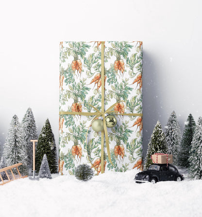 Farmers Market Wrapping Paper Roll Farmhouse Rustic Carrots Illustration Organic Eco Country Kitchen Vegetables Gift Wrap #59
