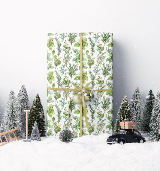 Farmers Market Wrapping Paper Roll Farm Fresh Herbs Rustic Kitchen Basil Parsley Thyme Eco Friendly Farmhouse Gift Wrap #54