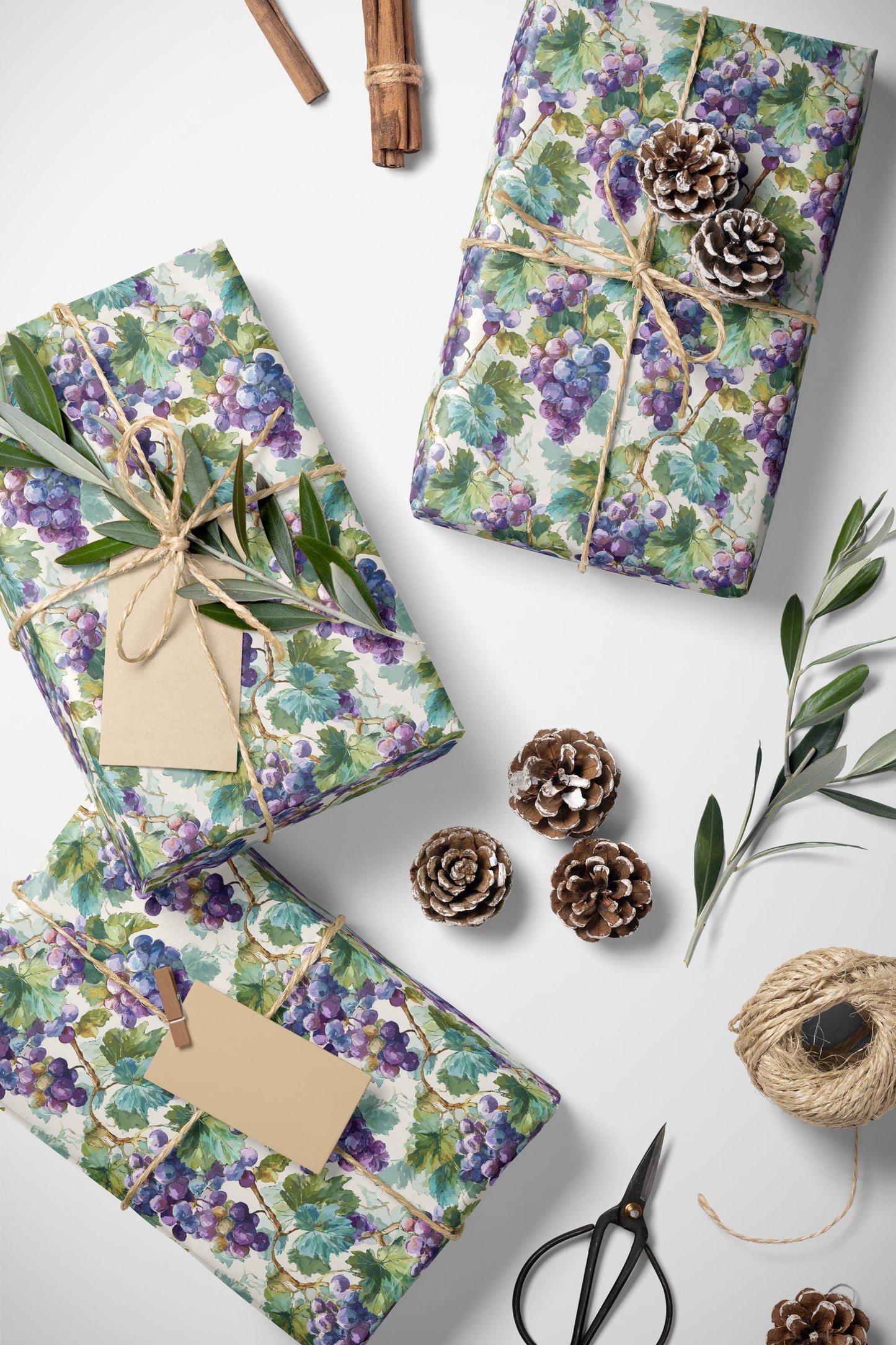 Farmers Market Wrapping Paper Roll Rustic Country Grapes Illustration Farmhouse Kitchen Eco Vineyard Fruit Gift Wrap #52
