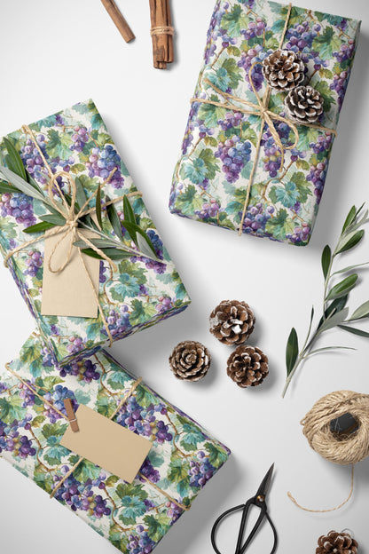 Farmers Market Wrapping Paper Roll Rustic Country Grapes Illustration Farmhouse Kitchen Eco Vineyard Fruit Gift Wrap #52