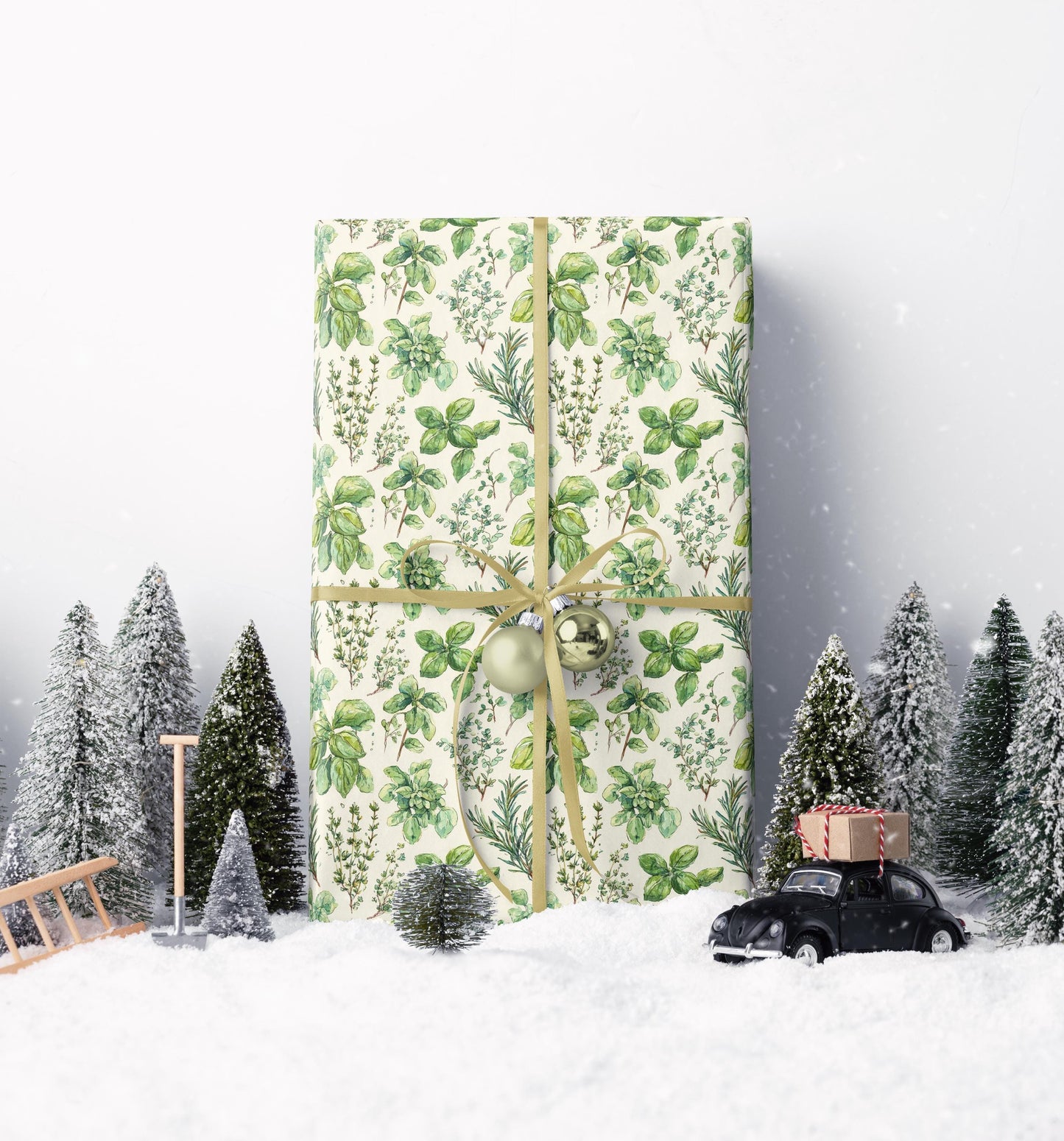 Farmers Market Wrapping Paper Roll Rustic Country Herbs Illustration Basil Rosemary Parsley Eco Farmhouse Kitchen Gift Wrap #55