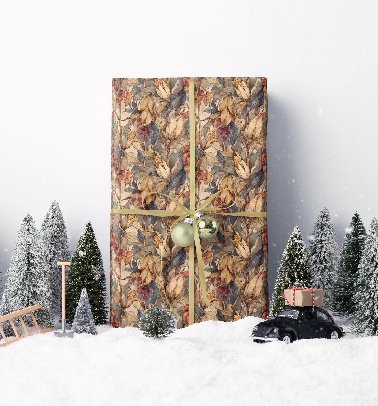 Farmers Market Wrapping Paper Roll Rustic Farmhouse Corn Illustration Eco Friendly Country Kitchen Organic Gift Wrap #70