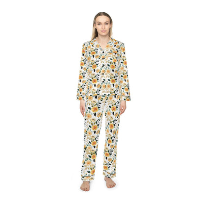 Yellow Floral Bridal Pajama Set – Satin Bride Pajamas for Getting Ready, Bridesmaid Pajamas, Wedding PJs, Bridal Shower Gift, Lemon Bridal