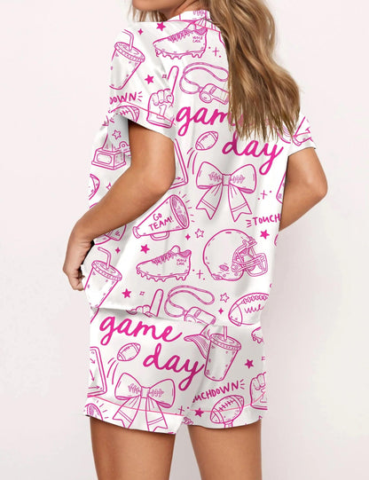 Football Doodles Game Day Silky Satin Pajama Set For Women  Pajamas Set