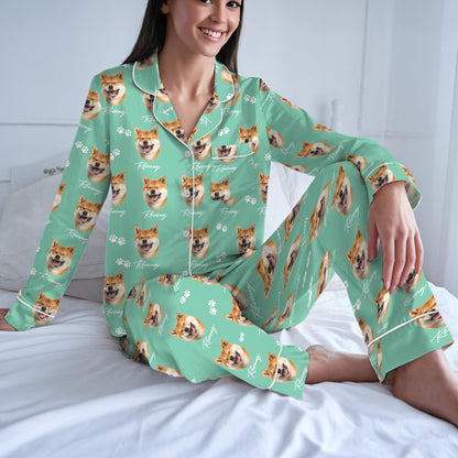 Custom Pet Face Pajama Set, Pet Photo + Name Personalized Dog Sleepwear, Custom Cat Pjs, Dog Mom Gift Loungewear Set, Pet Lover Gift