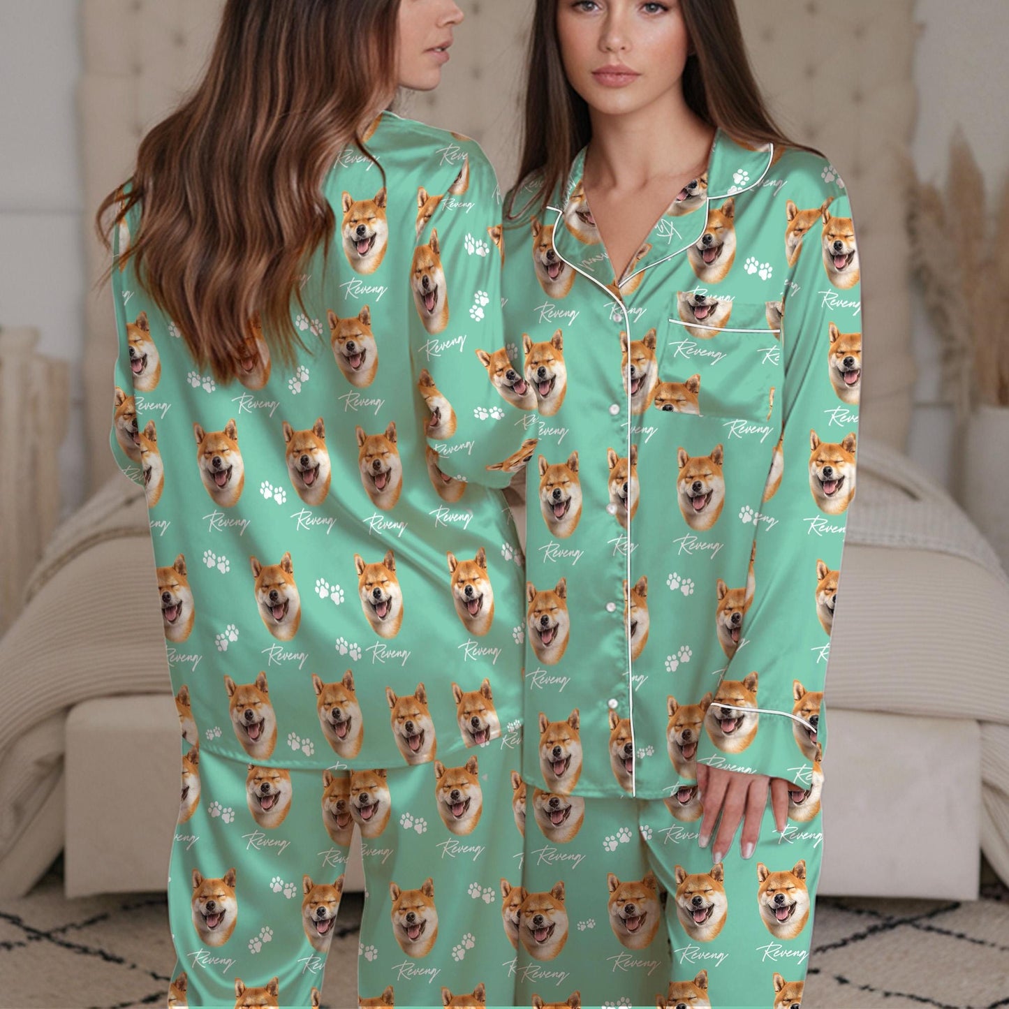 Custom Pet Face Pajama Set, Pet Photo + Name Personalized Dog Sleepwear, Custom Cat Pjs, Dog Mom Gift Loungewear Set, Pet Lover Gift