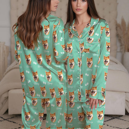 Custom Pet Face Pajama Set, Pet Photo + Name Personalized Dog Sleepwear, Custom Cat Pjs, Dog Mom Gift Loungewear Set, Pet Lover Gift