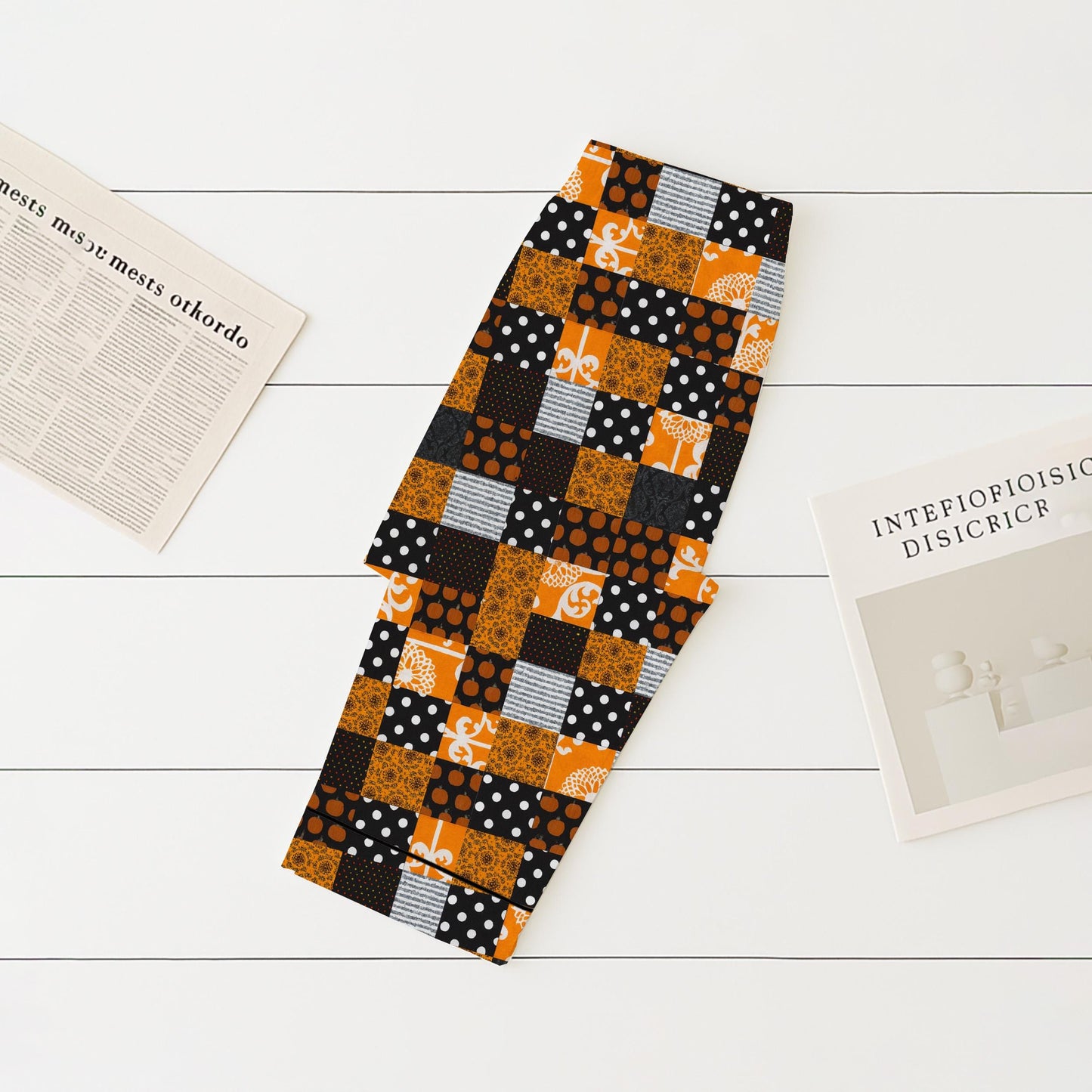 Plaid Patchwork Halloween Pajamas Set, Black Orange Cozy Sleepwear, Cute Spooky Night Lounge Set, Spooky Season Gift