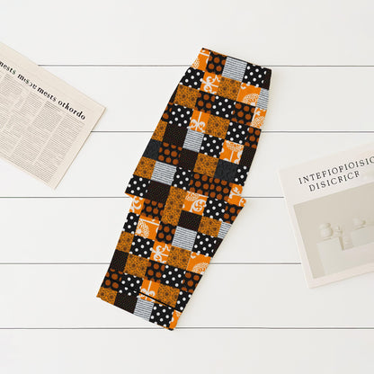 Plaid Patchwork Halloween Pajamas Set, Black Orange Cozy Sleepwear, Cute Spooky Night Lounge Set, Spooky Season Gift