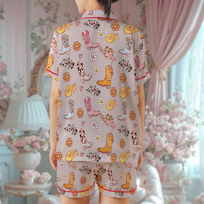 Cowgirl Boots Pajama Set, Cowgirl Hat Sleepwear, Western Loungewear Set, Boots And Hat Country Pajamas, Rodeo, Let's Go Girls, Disco Cowgirl
