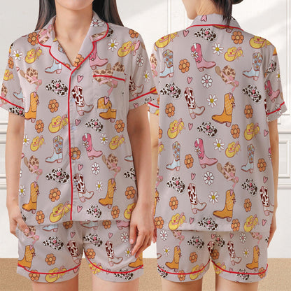 Cowgirl Boots Pajama Set, Cowgirl Hat Sleepwear, Western Loungewear Set, Boots And Hat Country Pajamas, Rodeo, Let's Go Girls, Disco Cowgirl