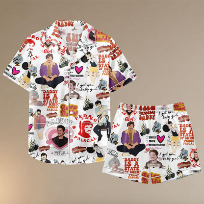 Pedro Pascal Satin Pajamas Shorts, Daddy Meme Sleepwear, Retro Celebrity Pajamas, Funny Pajama Set, Gift For Her