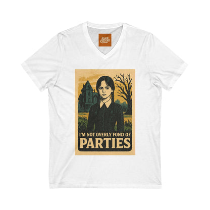 T Shirt featuring Wednesday Addams Im not fond of parties. Unisex soft cotton.